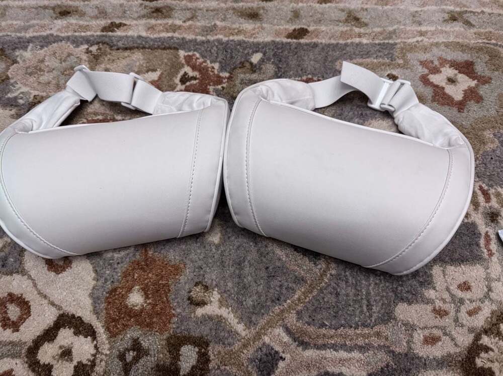 White Faux Leather Barrel Headrest Pillows - Pair of 2